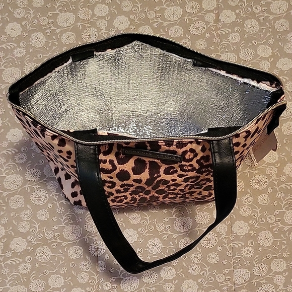NEW Adrienne Vittadini Leopard Print Insulated Lunch Tote Bag - Black & Tan - Picture 7 of 12